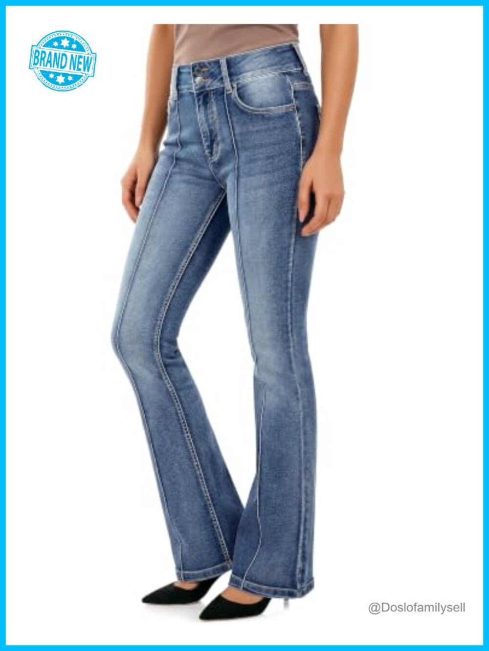 Stretchy Bootcut Jeans Mid Rise 5 Pocket Denim Pants